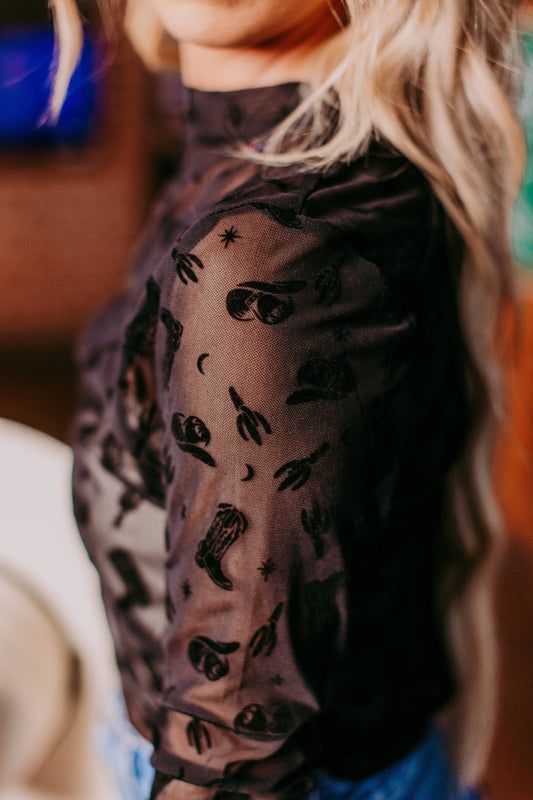 Rodeo Print Mesh Top