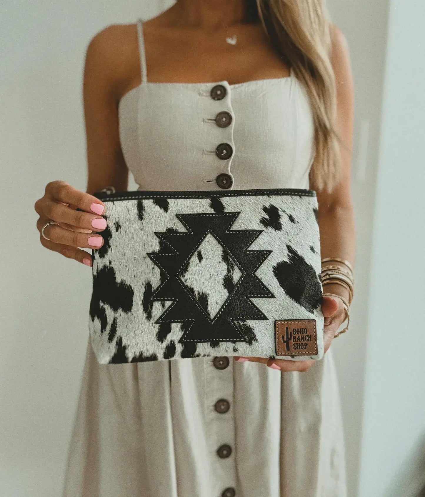 Cowhide Aztec Make Up Bag