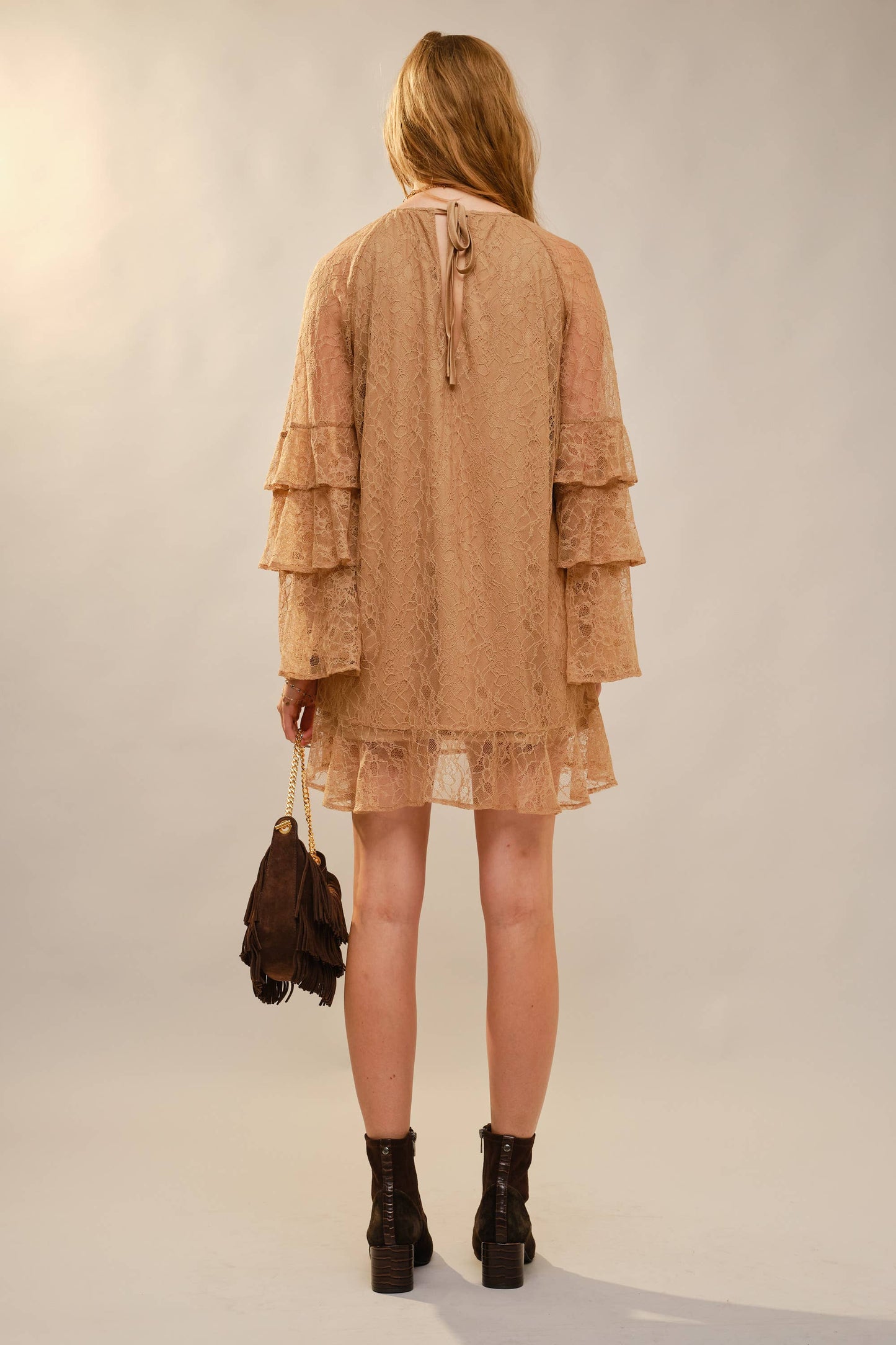 Round Neck Western Embroidery Ruffle Sleeve Dress