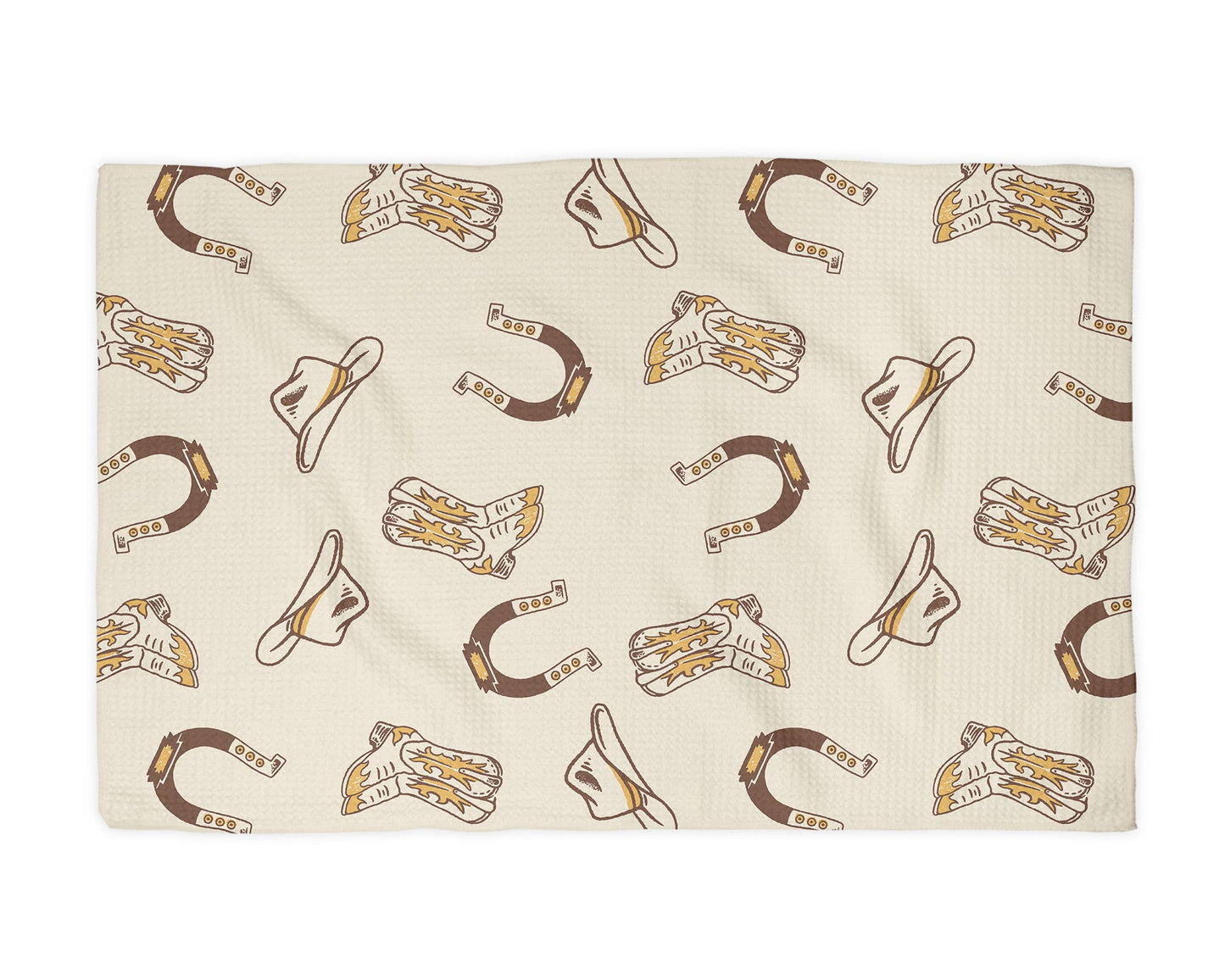 Retro Western Horse Boots Cowboy Hat Kitchen Towel Waffle