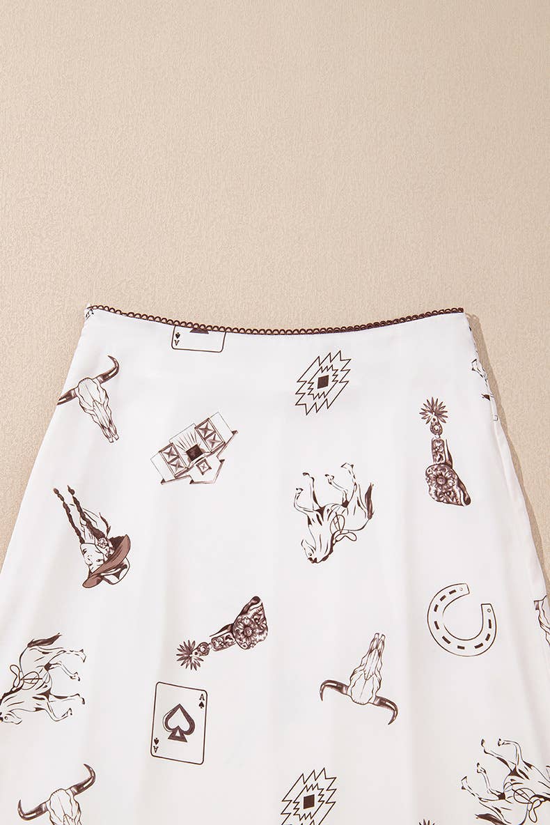 Western cowgirl Unique print Satin maxi skirt