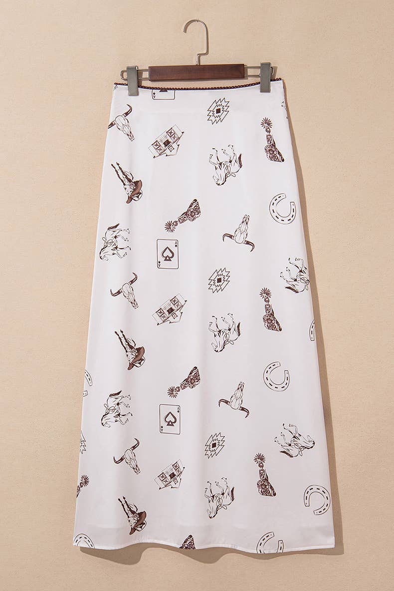 Western cowgirl Unique print Satin maxi skirt