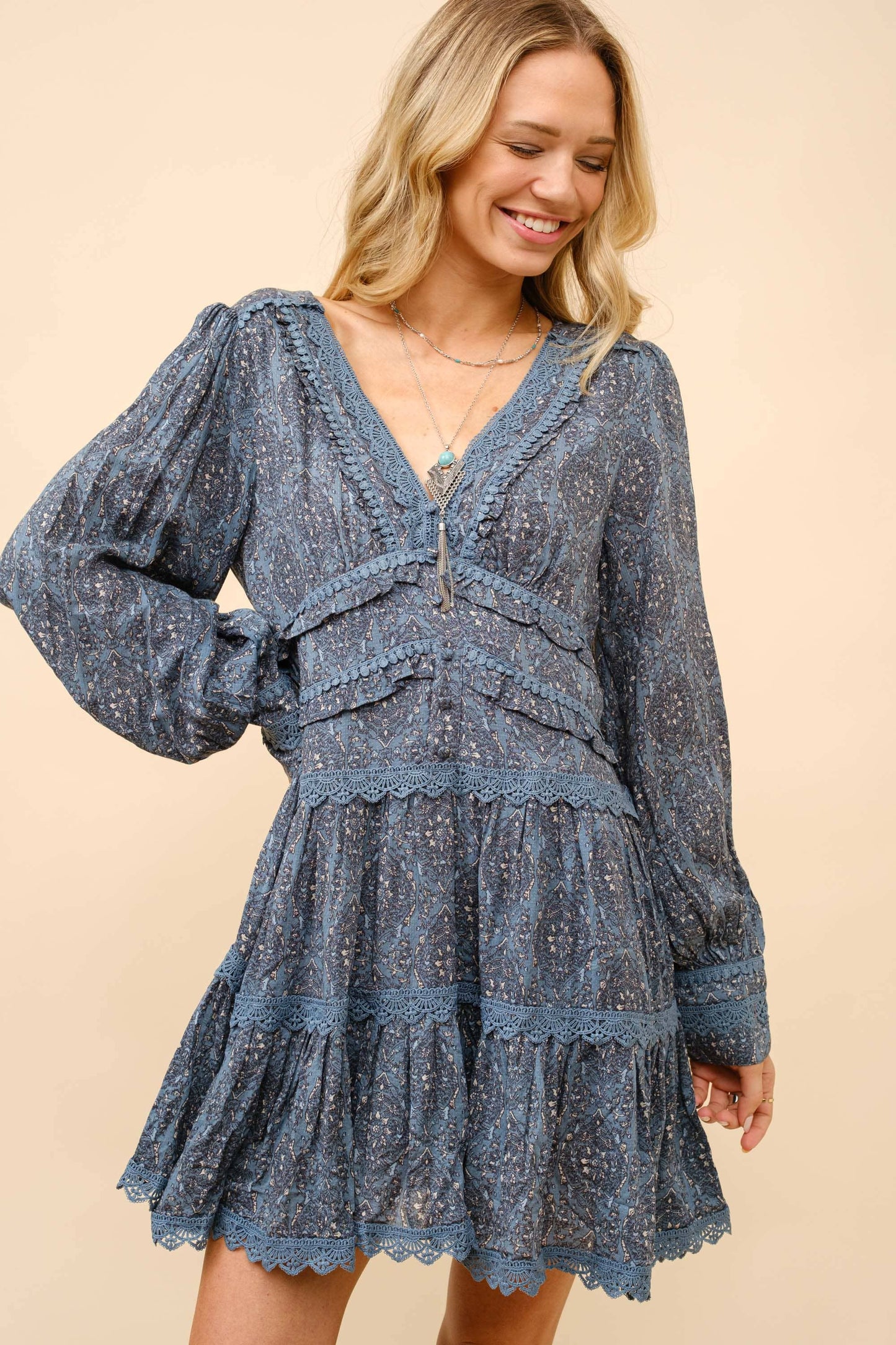 Lace Tiered Mini Dress