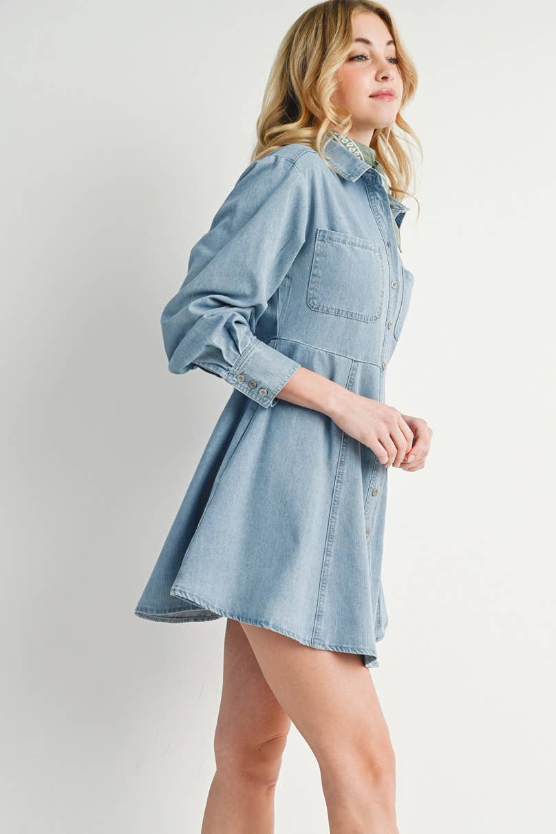 DENIM BUTTON DOWN SHIRT A-LINE DRESS