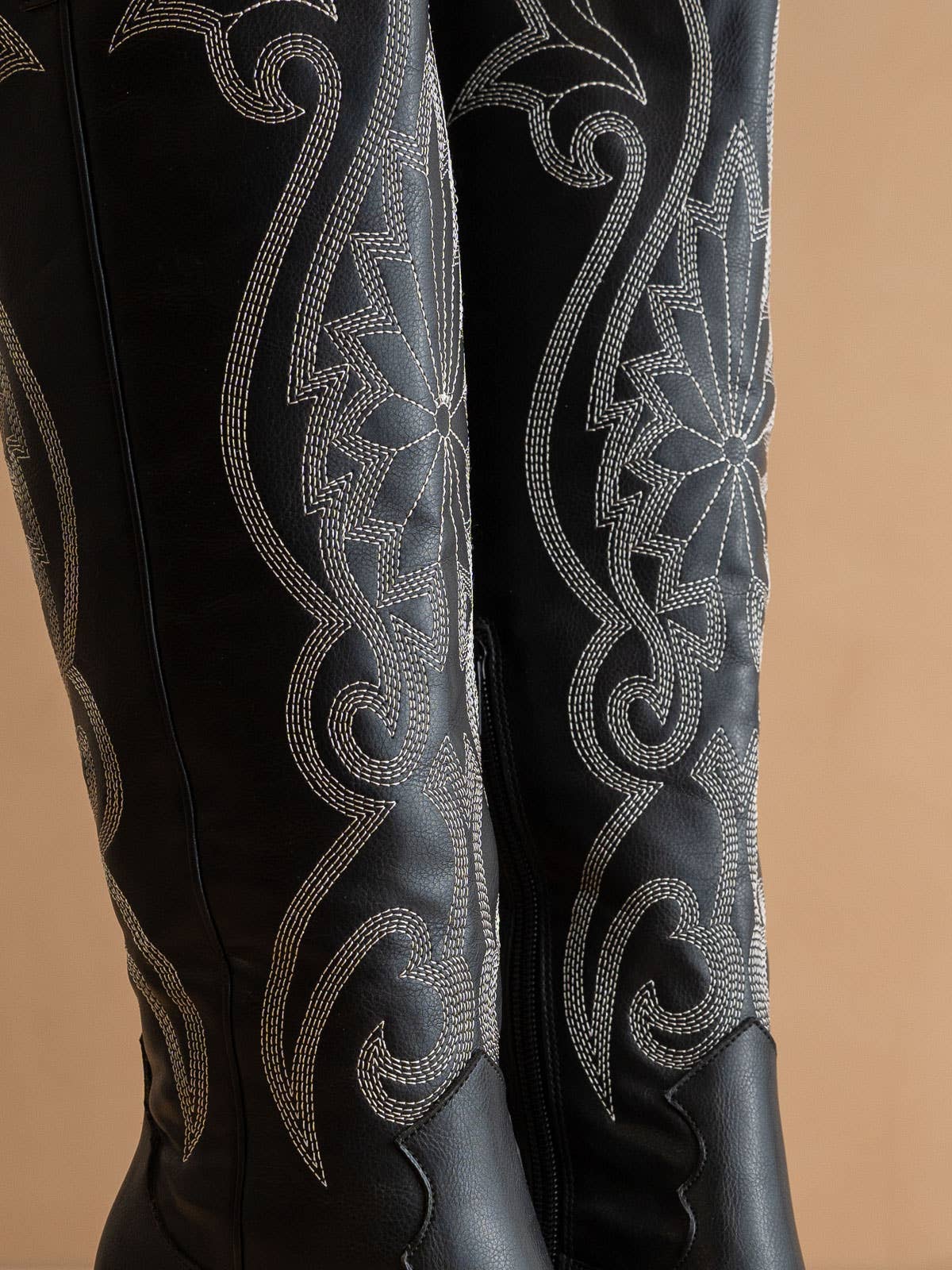 Astrid Black | Knee High Embroidered Cowboy Western