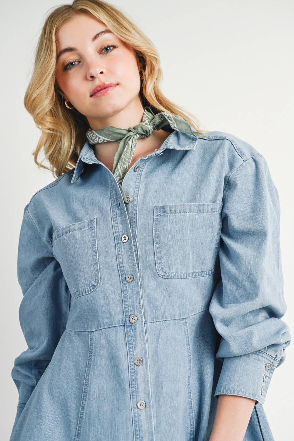 DENIM BUTTON DOWN SHIRT A-LINE DRESS