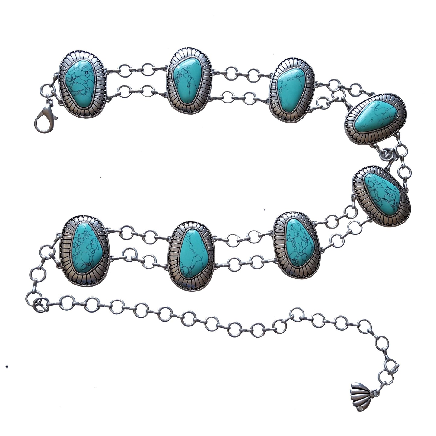 Silver Western Concho Double-Chain belt with stones
