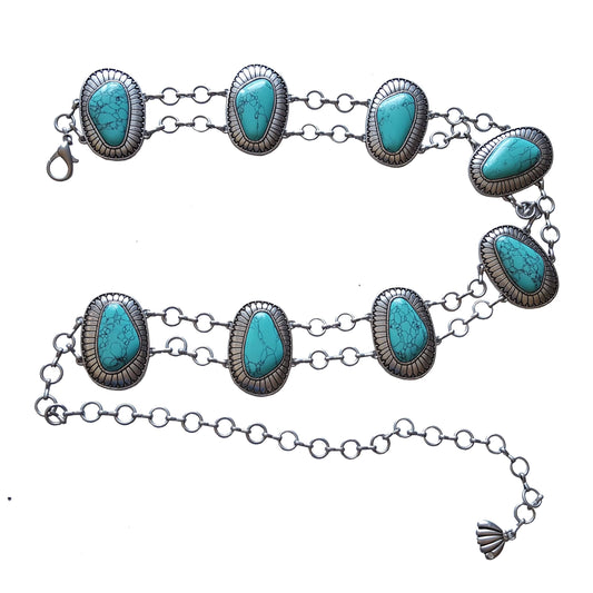 Silver Western Concho Double-Chain belt with stones