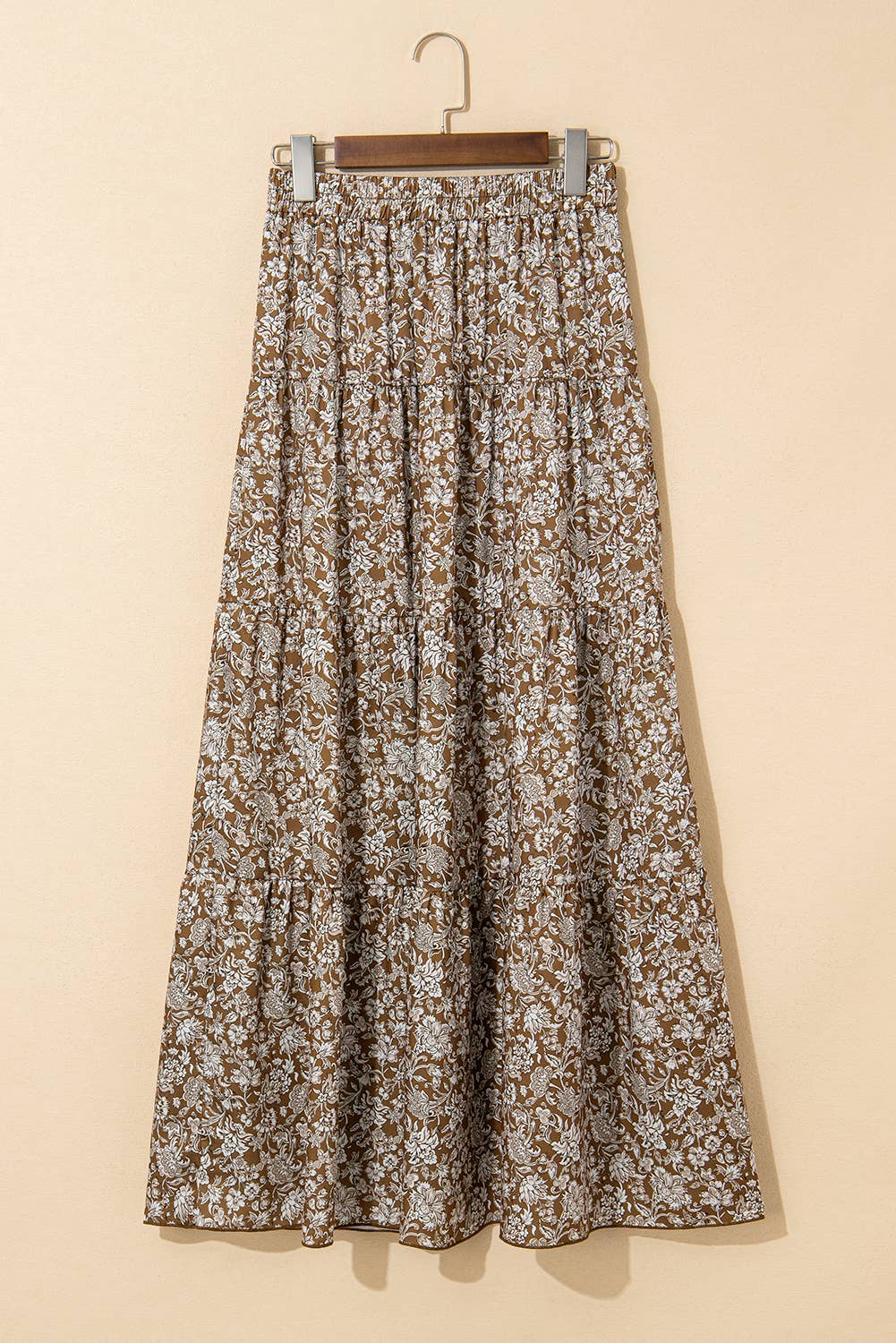 Western Floral Print Ruffled Hem High Waist Loose Maxi Skirt