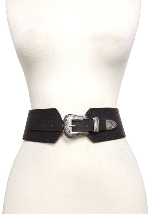 Wide Corset Style Belt with Western Buckle