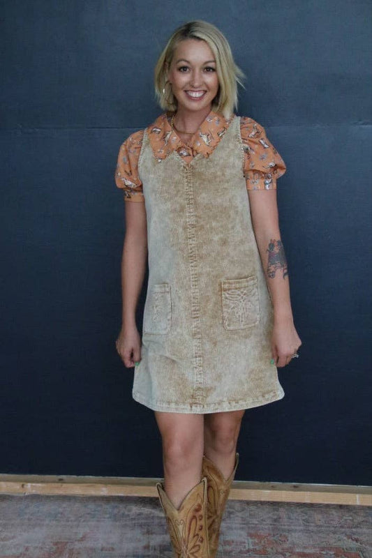 Tan Corduroy Shift Dress