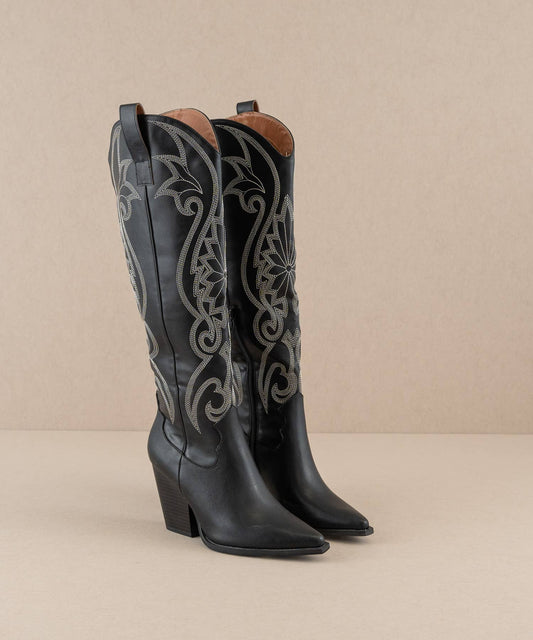 Astrid Black | Knee High Embroidered Cowboy Western
