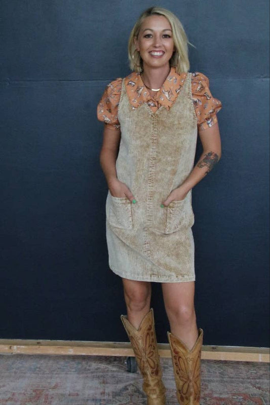 Tan Corduroy Shift Dress