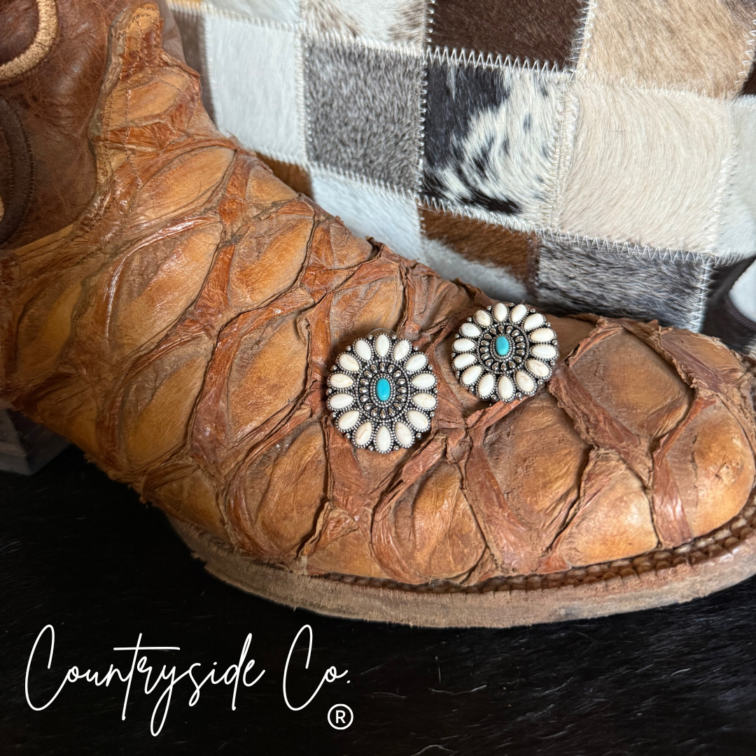 Natural White Stone & Turquoise Earrings