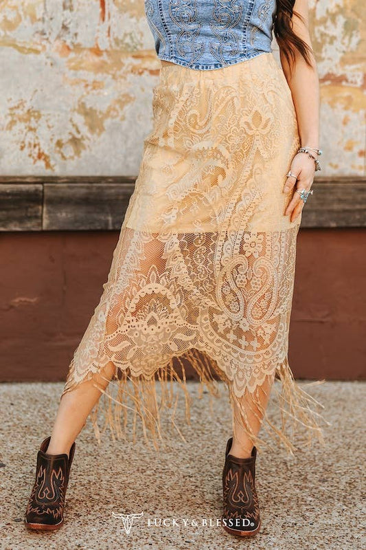 Lace Lined Skirt W Fringe Hem