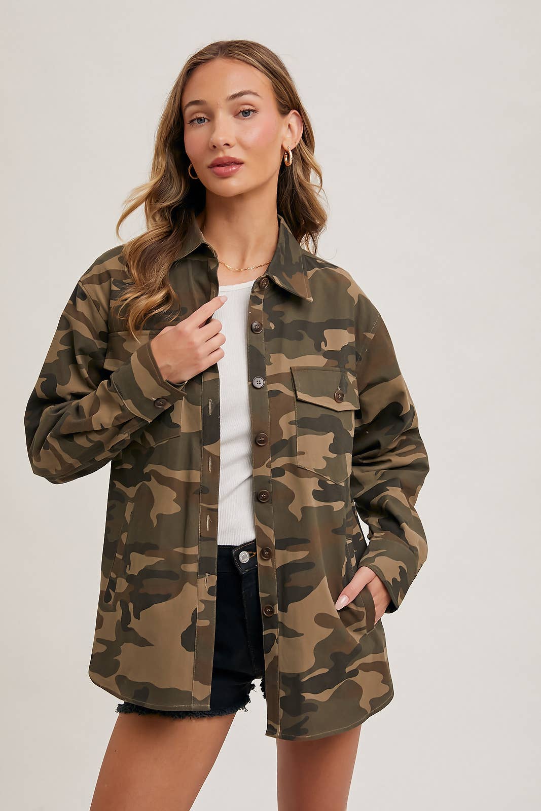 Camo Button Down Shacket