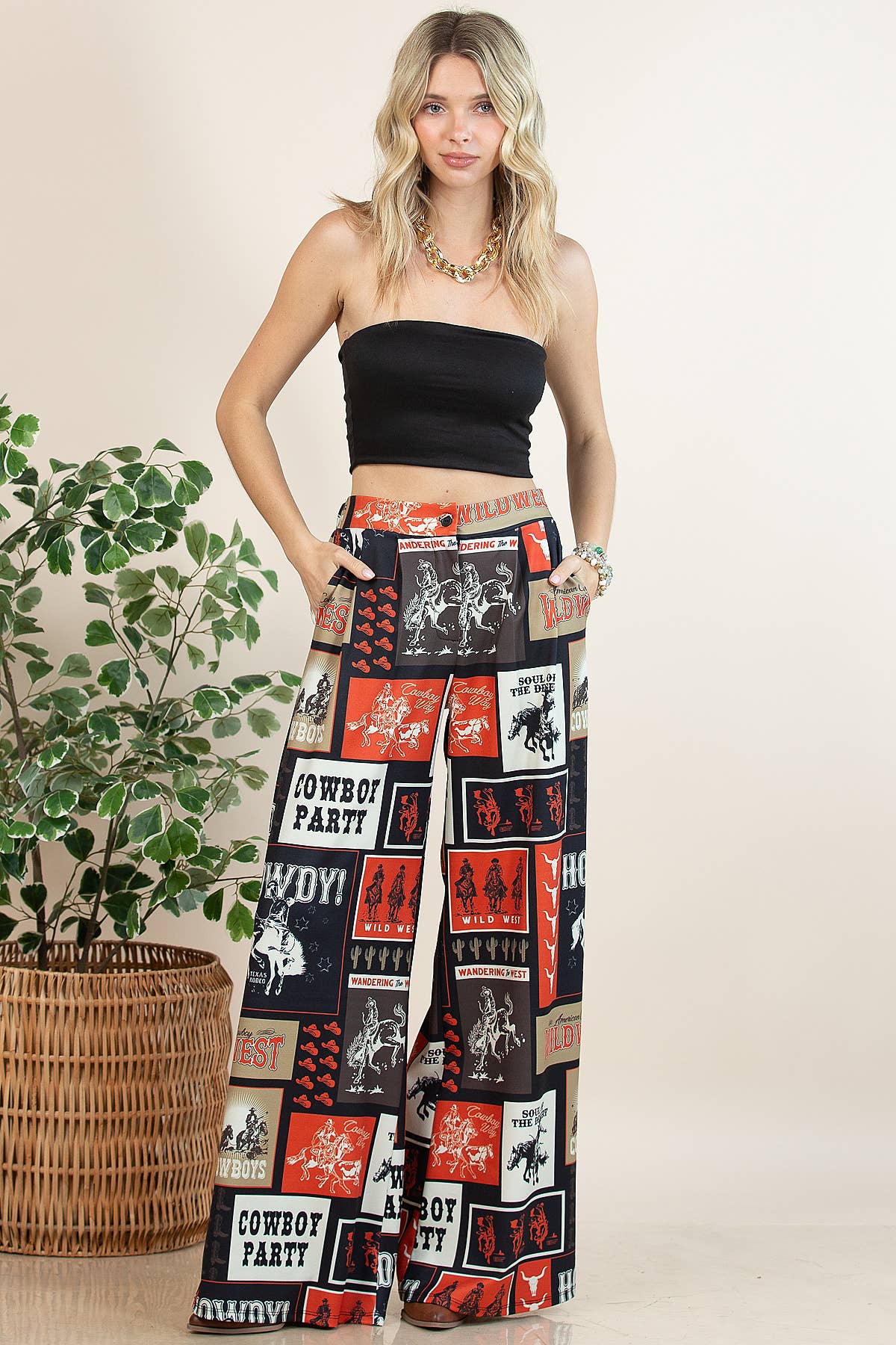 Cowboy Print Slack Pants