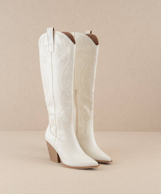 The Astrid White | Knee High Cowboy Western Boot