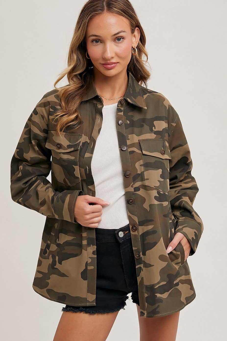 Camo Button Down Shacket