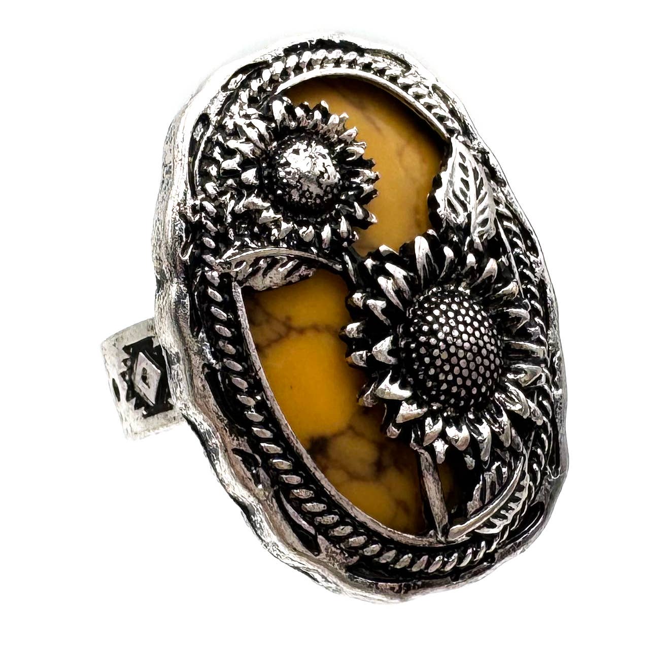 Sunflower Turquoise Stone Western Native Stretch Ring