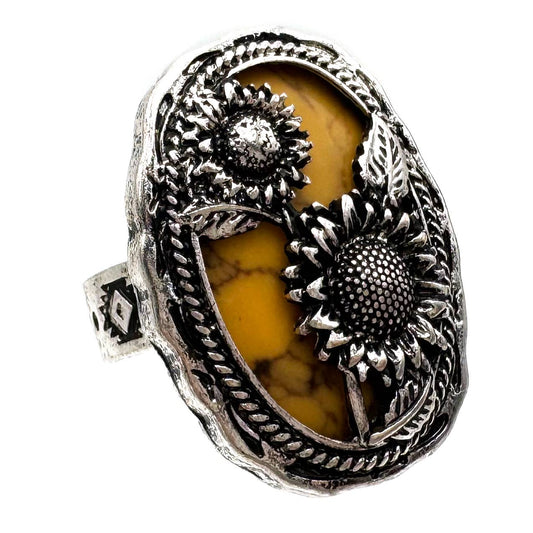Sunflower Turquoise Stone Western Native Stretch Ring