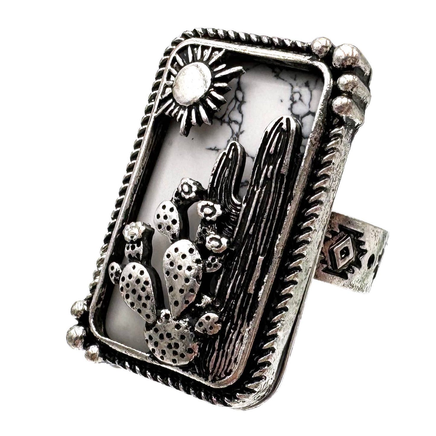 Cactus Sun Turquoise Stone Western Native Stretch Ring