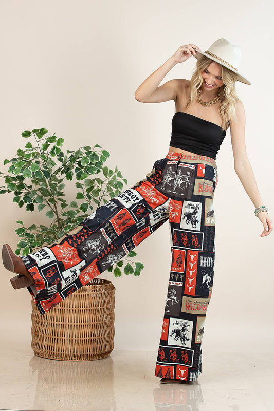 Cowboy Print Slack Pants