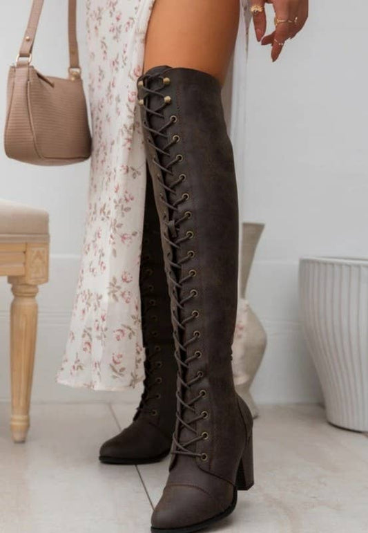 Saloon Style Lace Up Boots