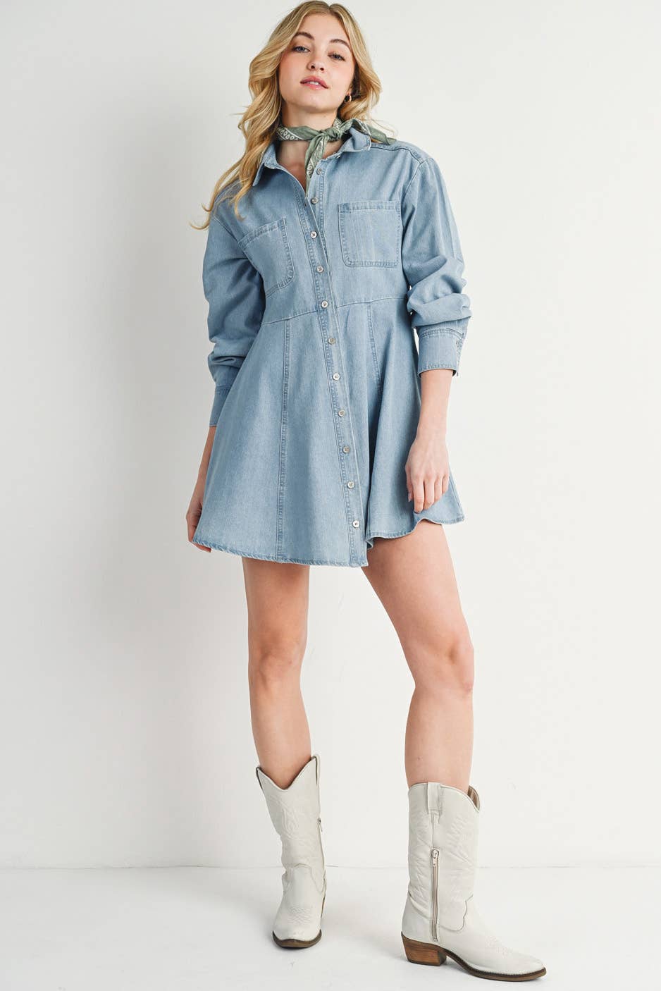 DENIM BUTTON DOWN SHIRT A-LINE DRESS