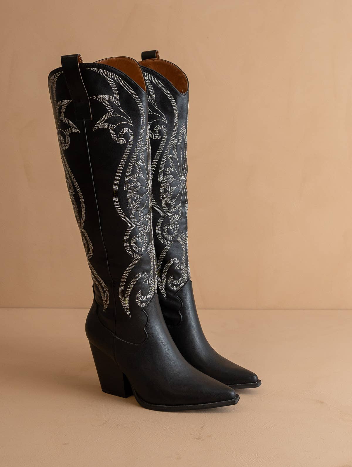 Astrid Black | Knee High Embroidered Cowboy Western