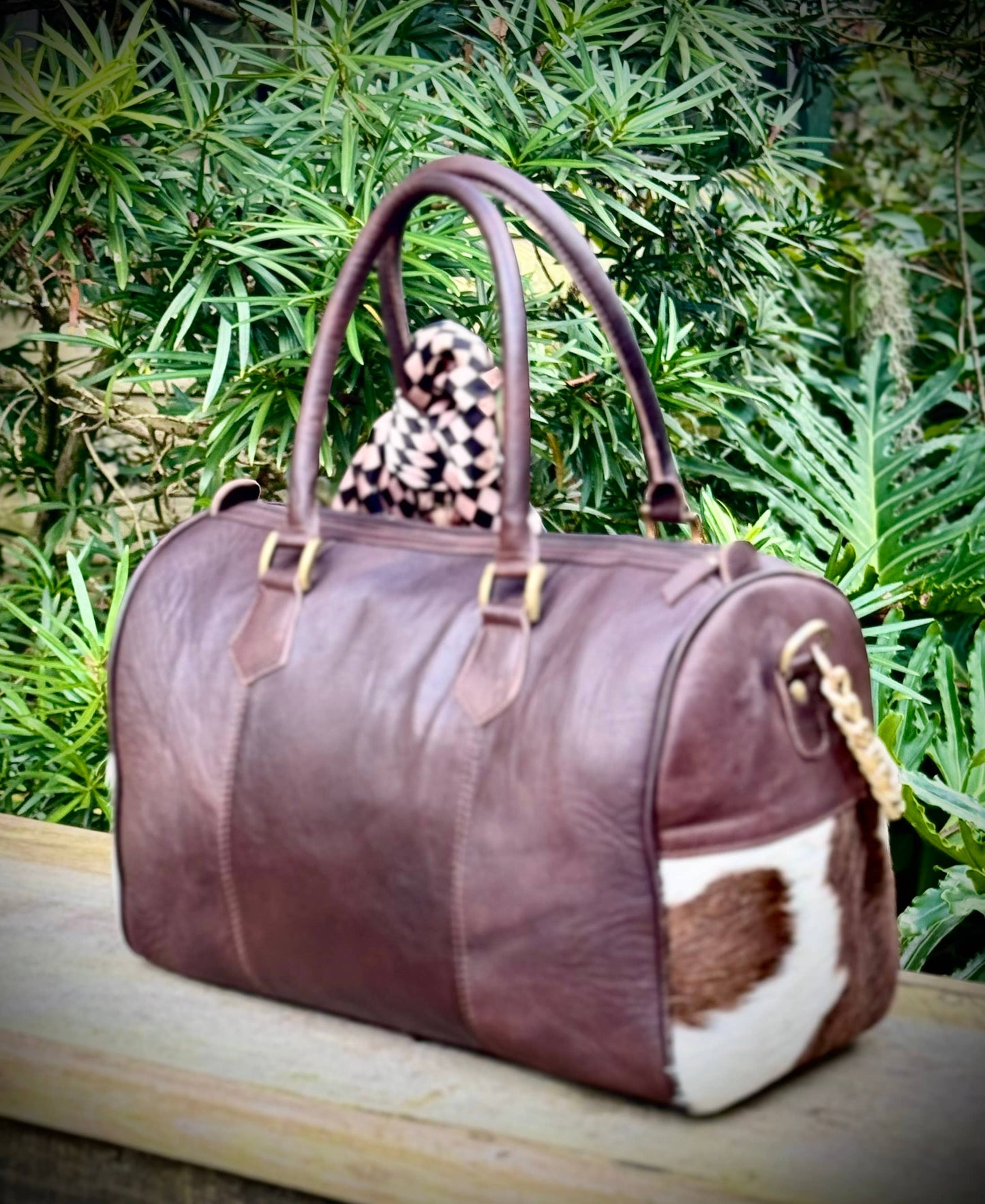 Upcycled LV Tooled Leather Cowhide Crossbody Bag 