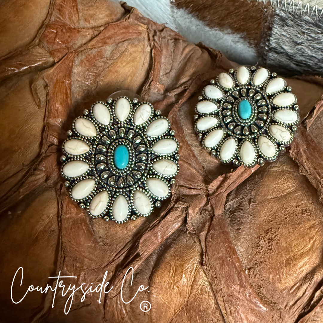 Natural White Stone & Turquoise Earrings